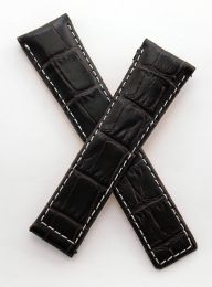 22/18 mm dark brown crocodile-style genuine leather deployment type strap with white stitching to fit TAG Heuer Monaco Models listed - please read clasp fitment notes