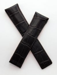 22/18 mm dark brown genuine leather crocodile-style deployment type strap with brown stitching to fit TAG Heuer Monaco models listed below - please see clasp fitment notes