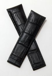 22/18 mm short black genuine leather crocodile-style deployment type strap with black stitching to fit TAG Heuer Monaco models listed below - please see clasp fitment notes