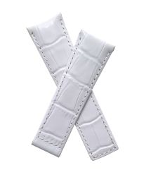 22/18 mm short white genuine leather crocodile-style deployment type strap with white stitching to fit TAG Heuer Monaco models listed below - please see clasp fitment notes