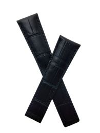 XL length 22/18 mm black crocodile pattern genuine leather deployment type strap with black stitching & cream lining to fit TAG Heuer Monaco models listed - please read clasp fitment notes
