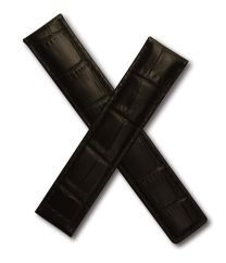 22/18 mm black genuine leather crocodile-style deployment type strap with black stitching to fit TAG Heuer Targa Florio models listed - please read clasp fitment notes