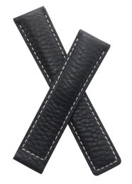 20/18 mm Black genuine leather buffalo grain strap with white stitching to fit TAG Heuer Carrera models listed below - please read clasp fitment details