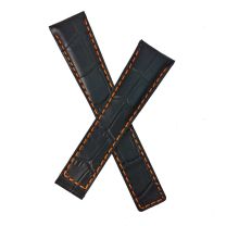 20/16 mm black crocodile-style genuine leather strap with orange stitching & lining to fit TAG Heuer Monza models listed. Please read clasp fitment details.