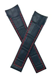 Black genuine leather crocodile-style strap with red stitching to fit TAG Heuer SLR watches with model numbers starting CAG21-