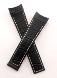 Black genuine leather crocodile-style strap with white stitching to fit TAG Heuer SLR watches with model numbers starting CAG21-