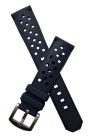 20 mm Black sports perforated rubber watch strap with brushed stainless steel buckle
