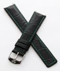 Black crocodile-style pin buckle strap with green stitching to fit 6000 Series mid-sized models as listed