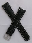 Black crocodile-style leather pin buckle strap with white stitching to fit TAG Heuer 6000 Series gents watches as listed