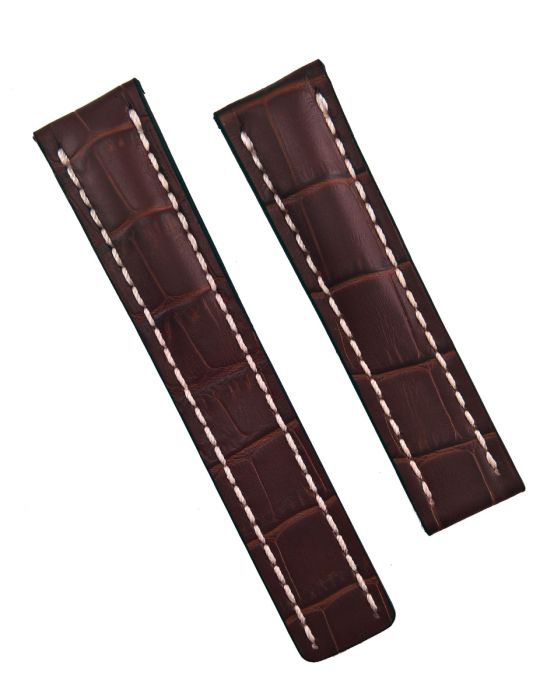 Brown leather watch strap band with white stitching for Breitling