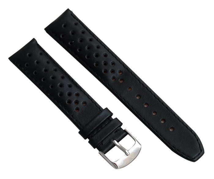20 mm Black sports perforated leather strap band