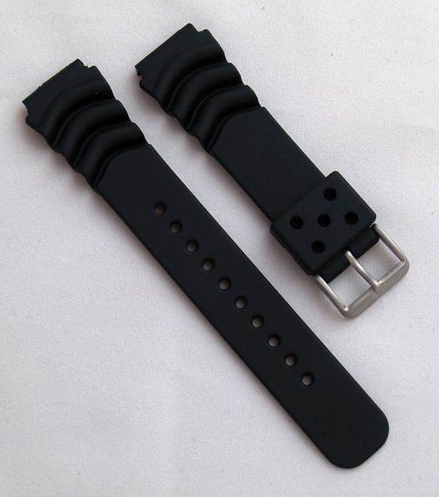 20 mm black polyurethane (PU) pin buckle watch strap to fit diver's watches  with 20 mm lugs