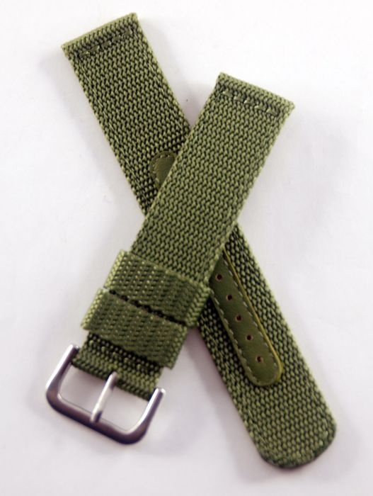 21 mm green military style webbing strap with brushed stainless steel pin  buckle to fit Seiko