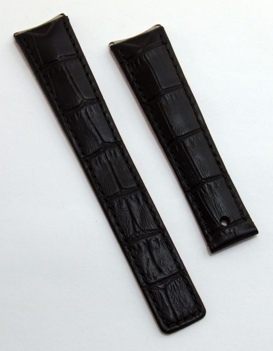 Black genuine leather crocodile-style 