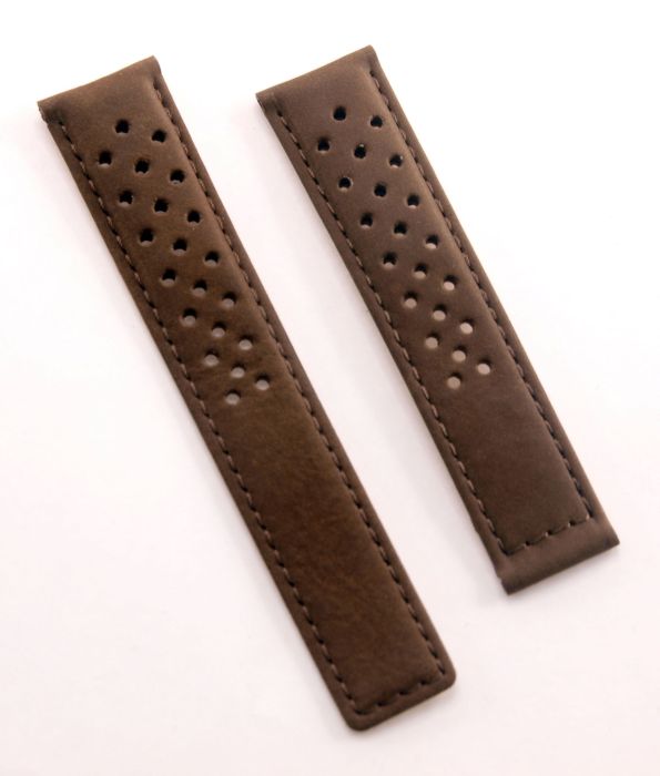 19/18 mm brown brushed leather sports perforated deployment type strap to  fit TAG Heuer Carrera models listed below - please read clasp fitment notes