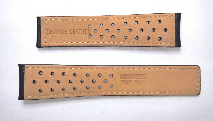 20/18 mm black sports perforated genuine leather deployment type strap with  black stitching to fit